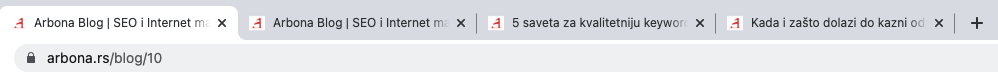 SEO title tagovi (naslovi stranica) u traci web browsera.